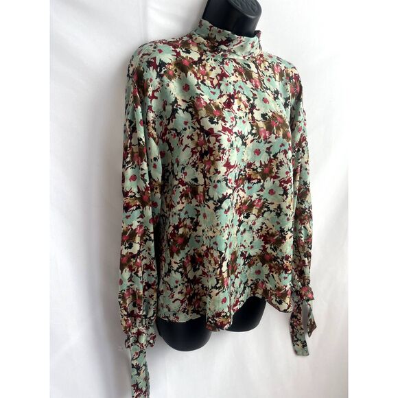 ZARA Floral Print Blouse Flowy Long Sleeve Size XS Tie Neck Romantic Cute - Picture 4 of 11